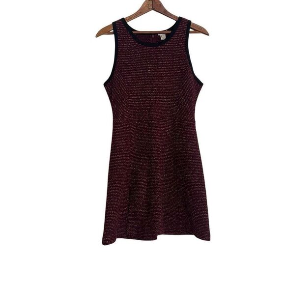 J. Crew Striped Wool Blend Sleeveless Fit & Flare Dress Red Black Size 8 Petite - Picture 1 of 9
